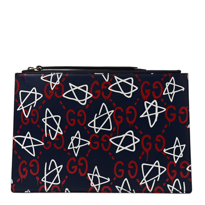 Gucci Calfskin GucciGhost Print Pouch Blue Agata Hibiscus Red 1 of 10