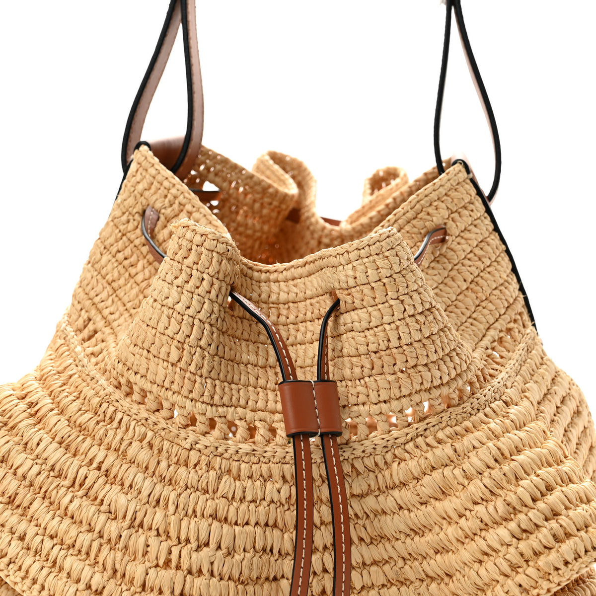 Loewe Raffia Calfskin Balloon Ruffles Bucket Bag Natural Tan 8 of 11