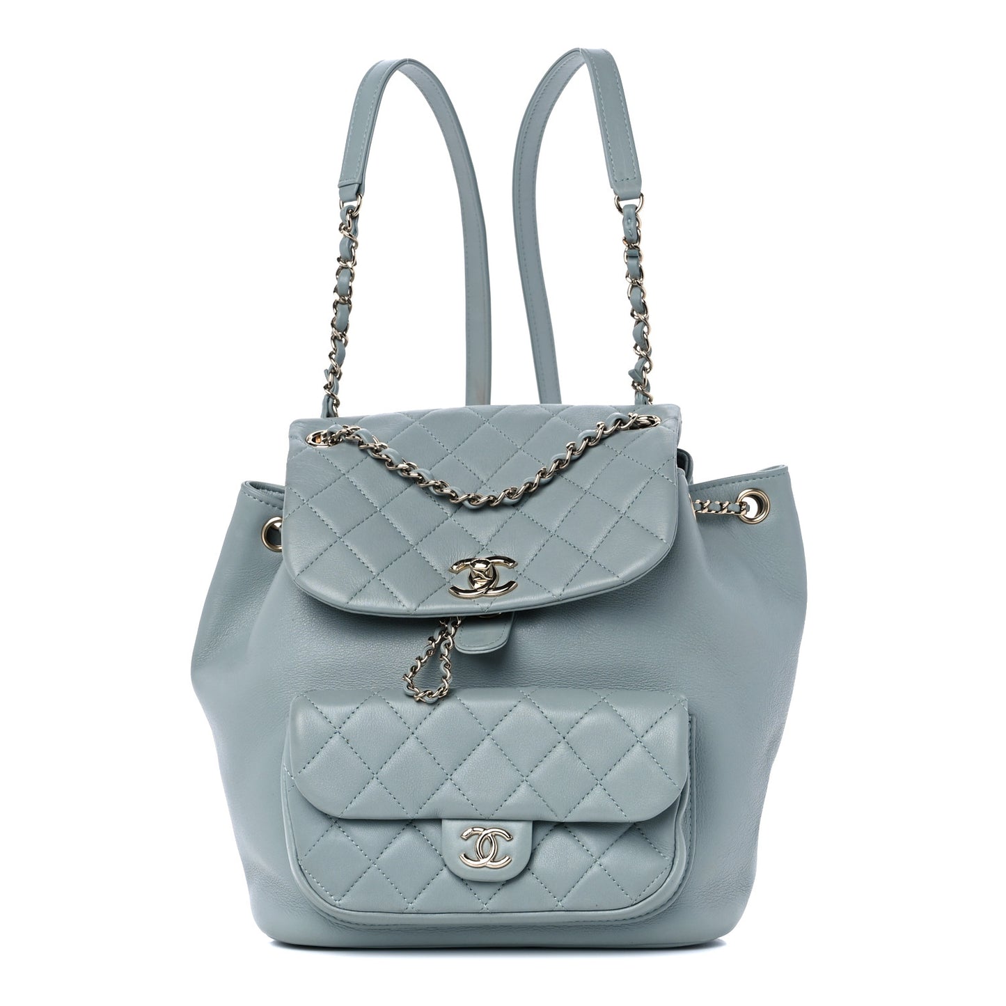 Lambskin Quilted Large Duma Drawstring Backpack Light Blue