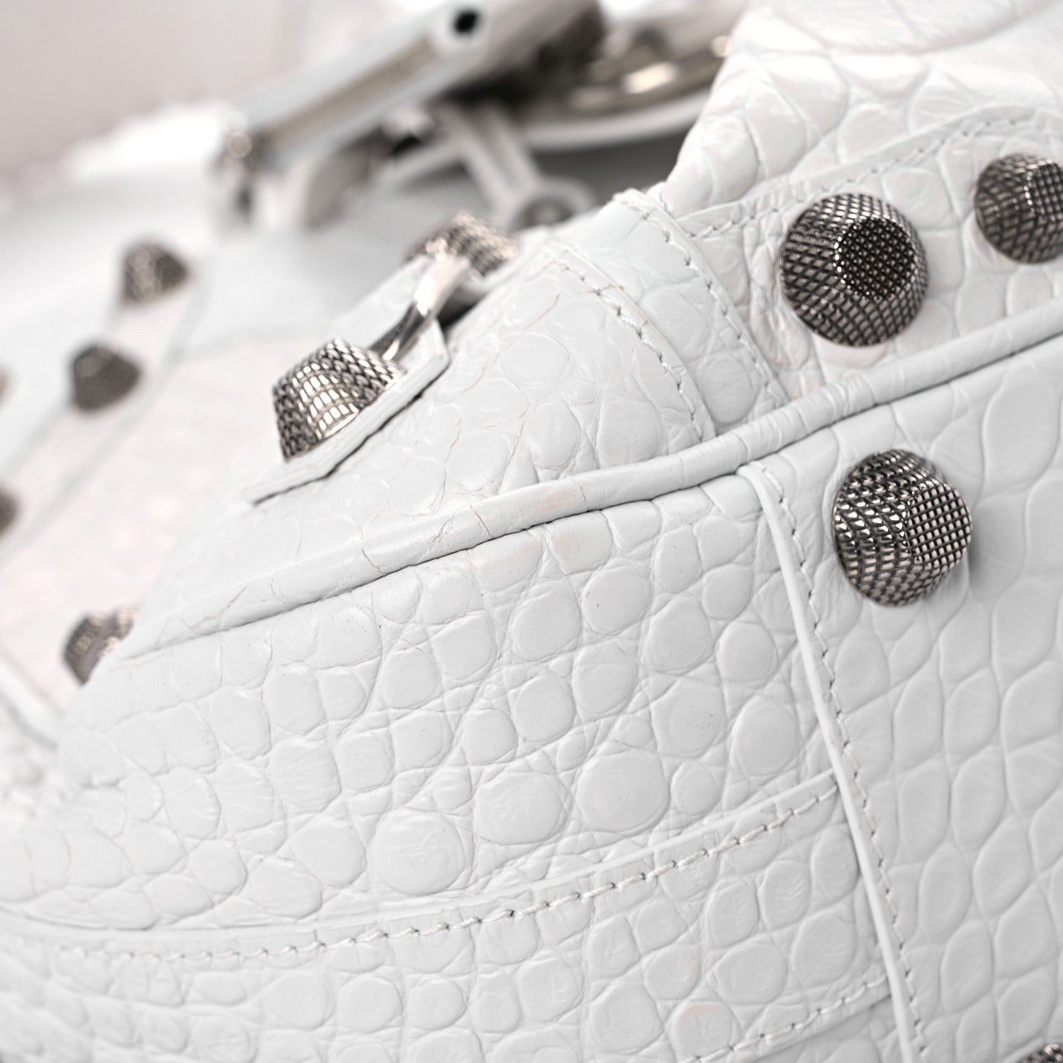 Balenciaga Extra Supple Calfskin Crocodile Embossed Medium Le Cagole Shoulder Bag White 7 of 13