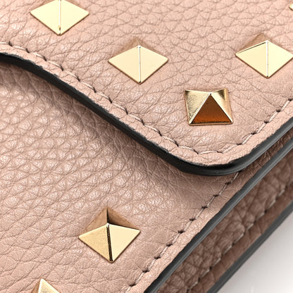 Valentino Garavani Pebbled Calfskin Rockstud Flip Lock Wallet On Chain Poudre 10 of 10