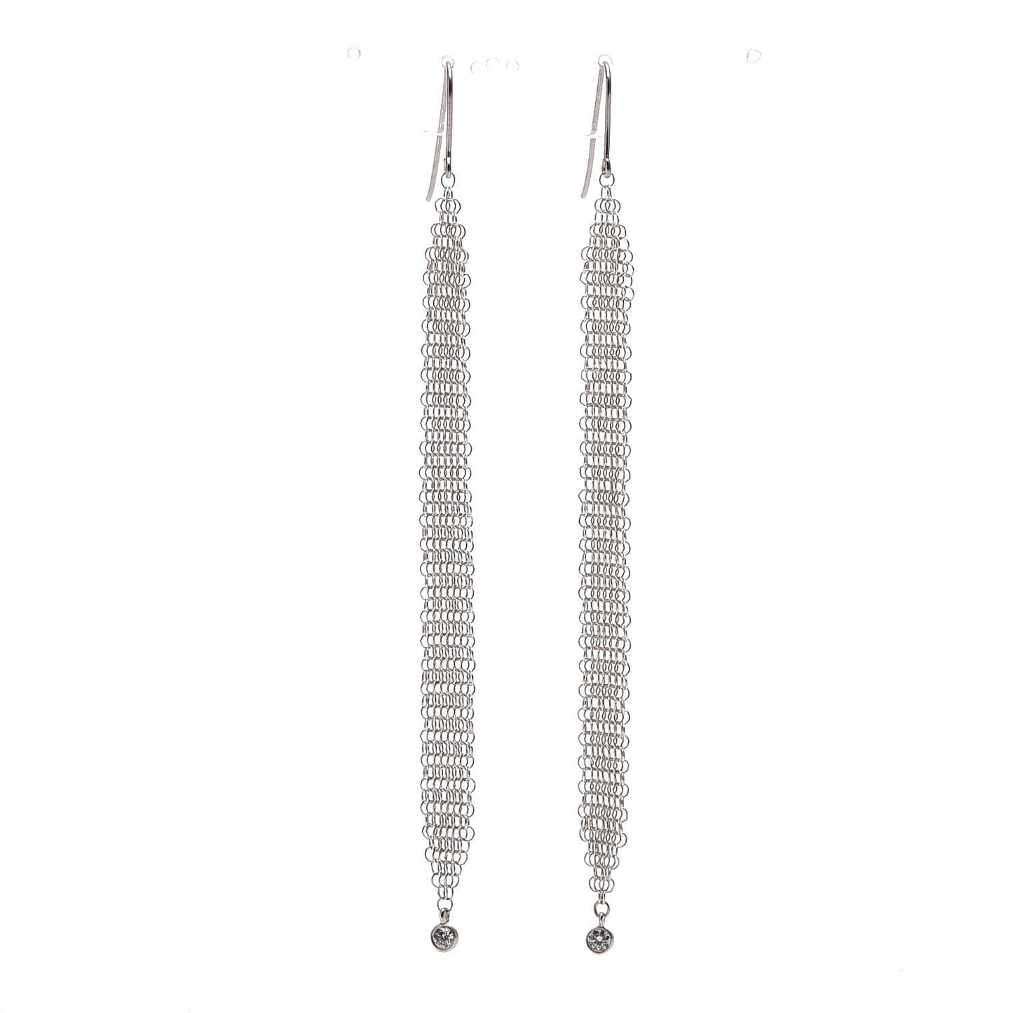 Sterling Silver Diamond Elsa Peretti Mesh Tassel Earrings