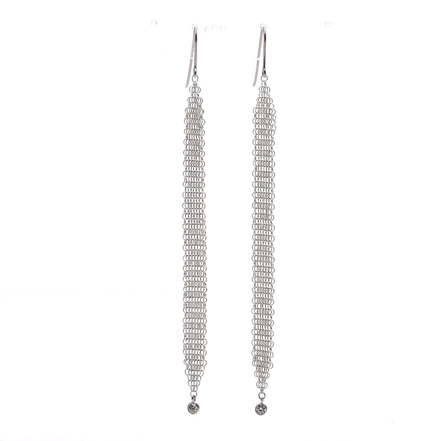 Tiffany Sterling Silver Diamond Elsa Peretti Mesh Tassel Earrings 1 of 5