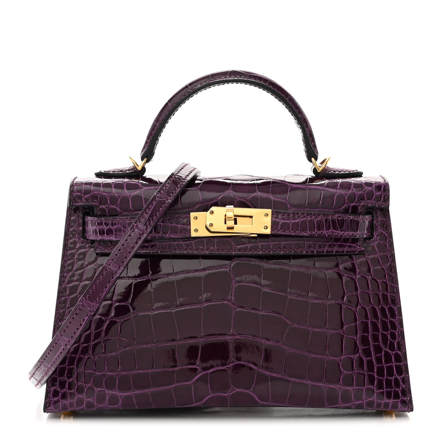 Hermes Shiny Alligator Mini Kelly Sellier 20 Cassis 1 of 10
