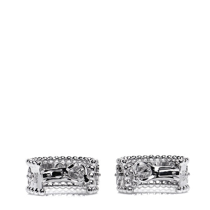 Van Cleef & Arpels 18K White Gold Diamond Perlee Clovers Hoop Earrings 4 of 7