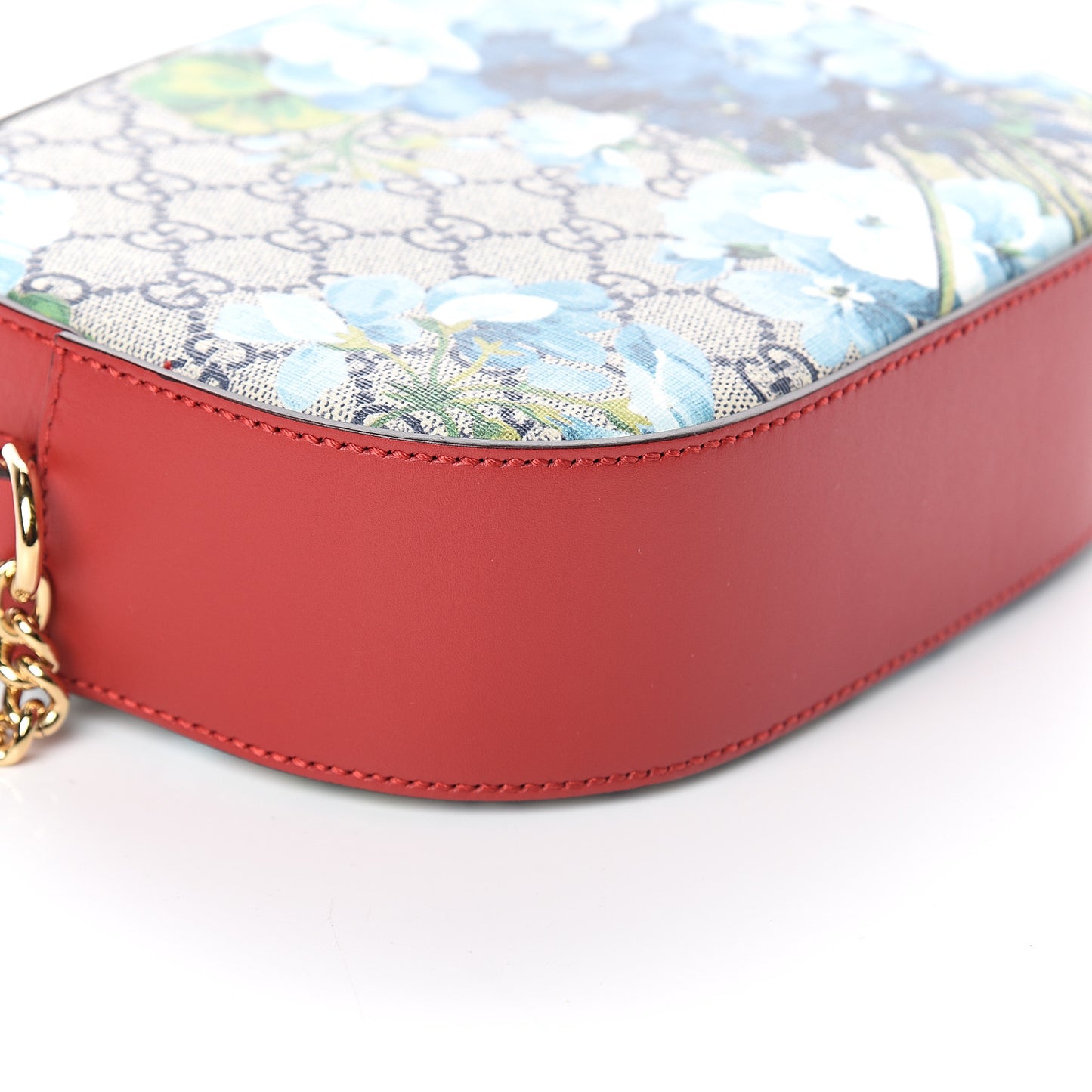 GG Supreme Monogram Blooms Mini Chain Shoulder Bag Beige Blue Navy Hibiscus Red