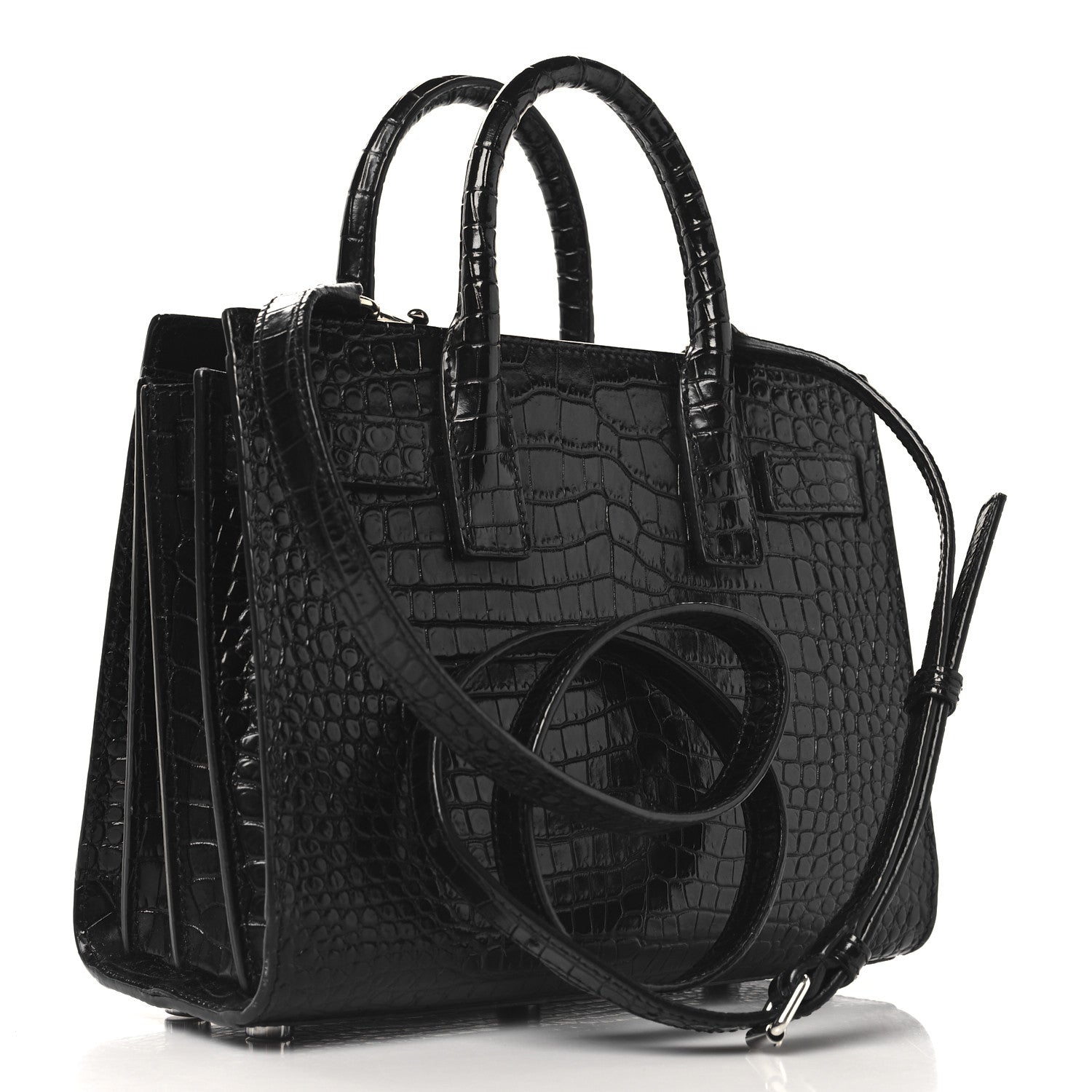 Saint Laurent Calfskin Crocodile Embossed Nano Sac De Jour Black 3 of 10