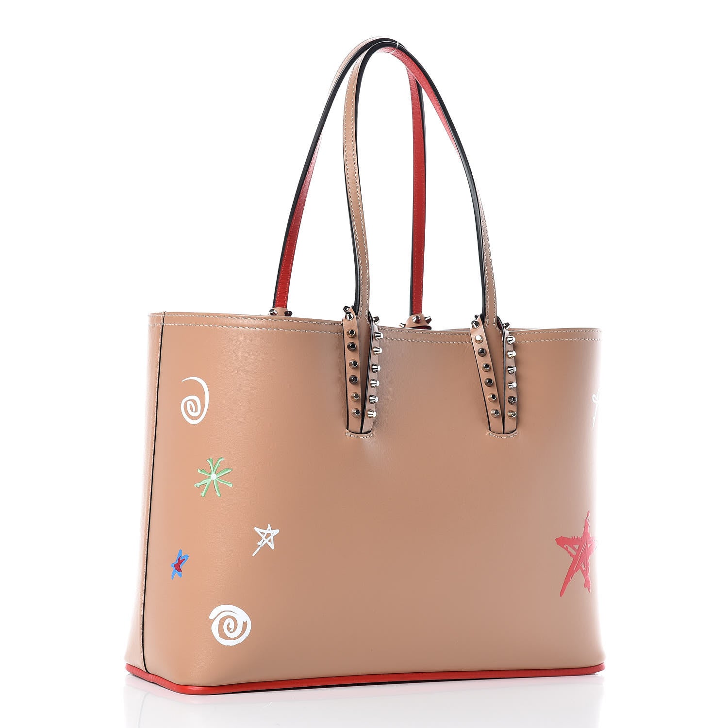 Christian Louboutin Calfskin Loubitag Spikes Small East West Cabata Tote Nude 4 of 11