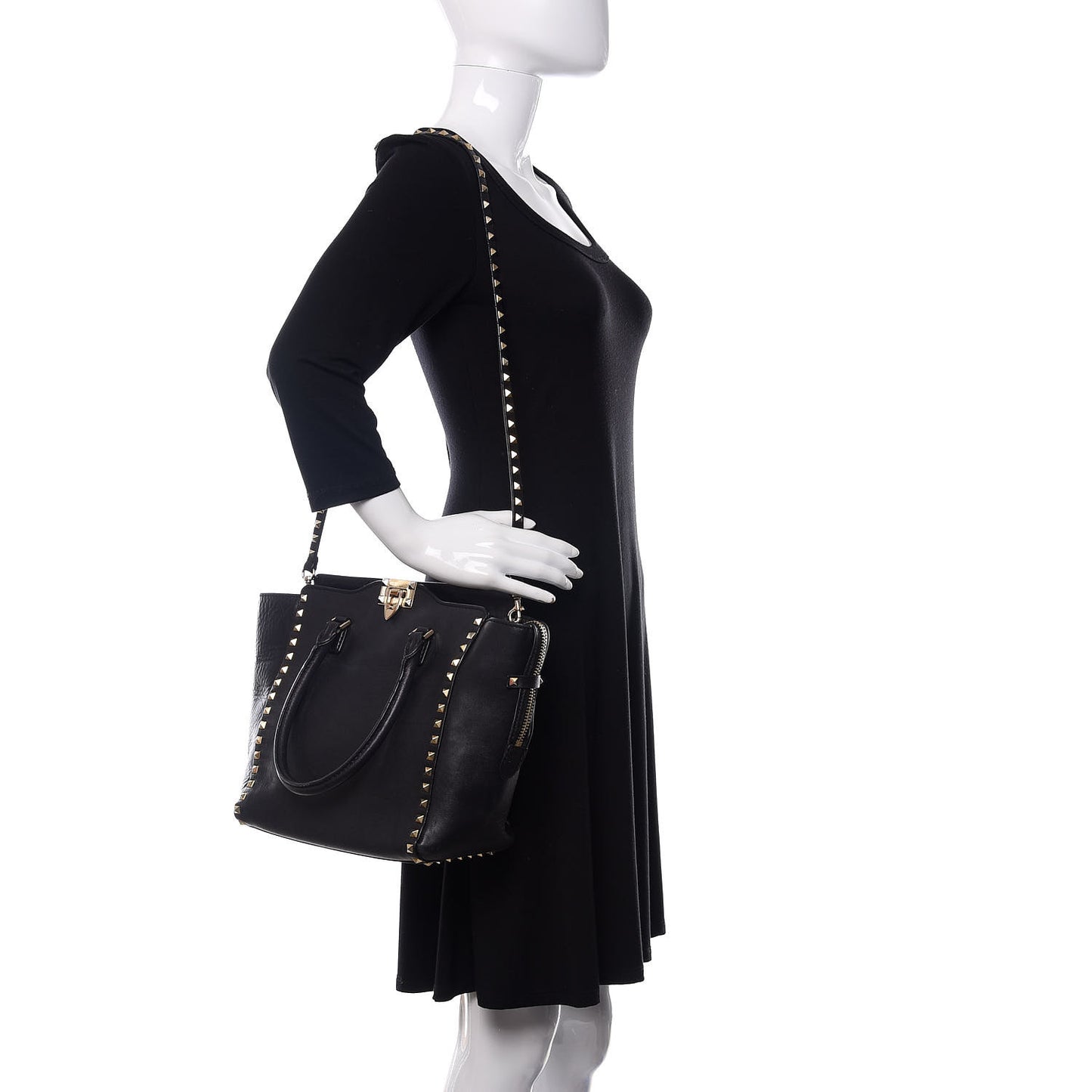 Vitello Rockstud Double Handle Tote Black