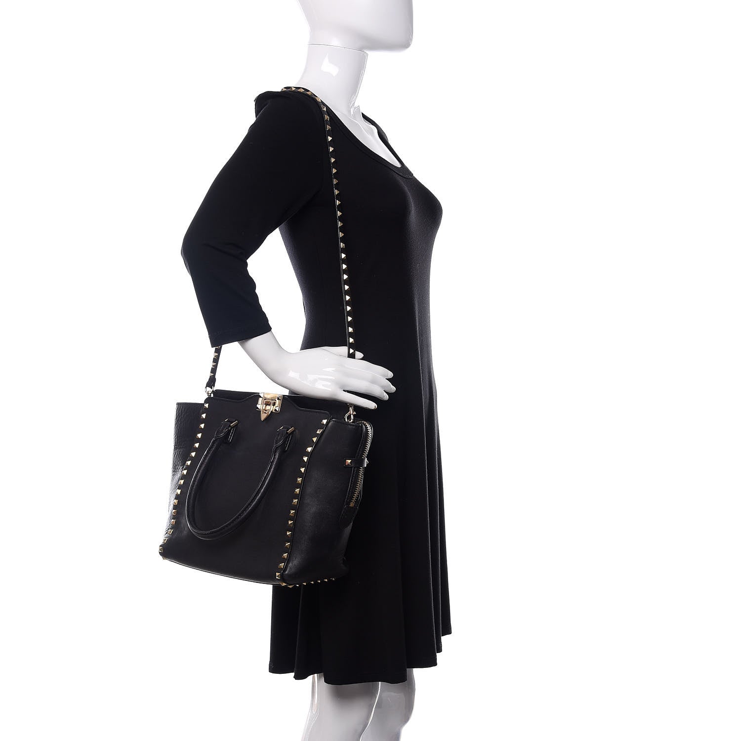 Valentino Garavani Vitello Rockstud Double Handle Tote Black 3 of 15