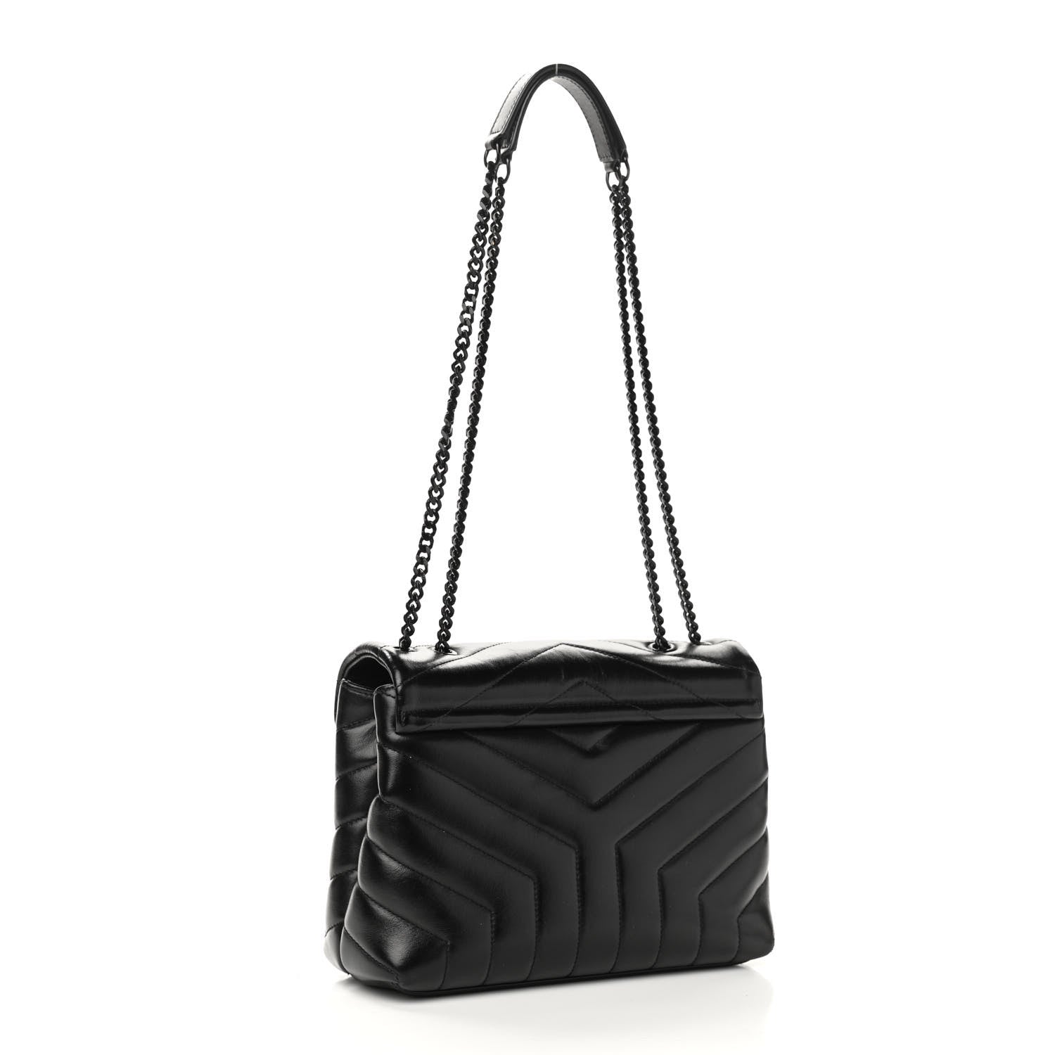 Saint Laurent Calfskin Y Quilted Monogram Small Loulou Chain Satchel Black 3 of 12