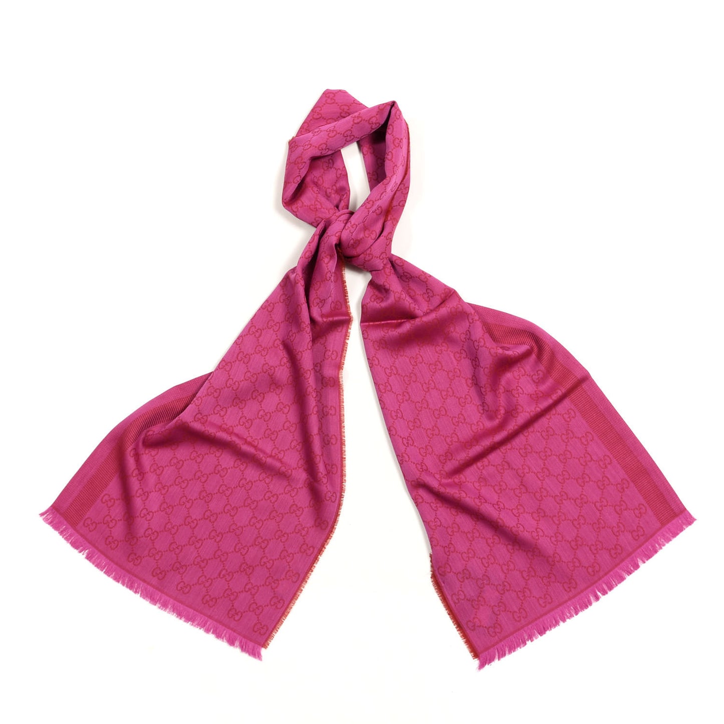 Wool Silk GG Monogram GGWeblong Fringe Scarf Shawl Red Pink