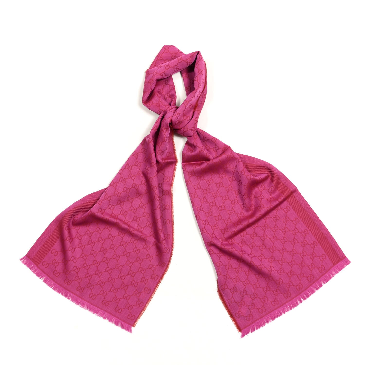 Gucci Wool Silk GG Monogram GGWeblong Fringe Scarf Shawl Red Pink 1 of 3