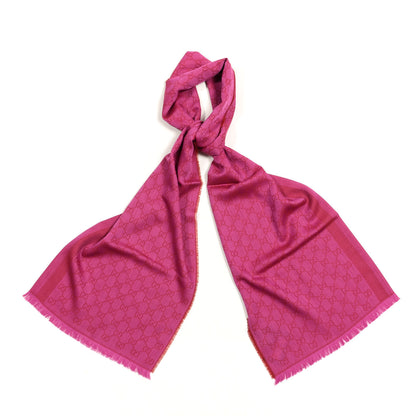 Gucci Wool Silk GG Monogram GGWeblong Fringe Scarf Shawl Red Pink 1 of 3