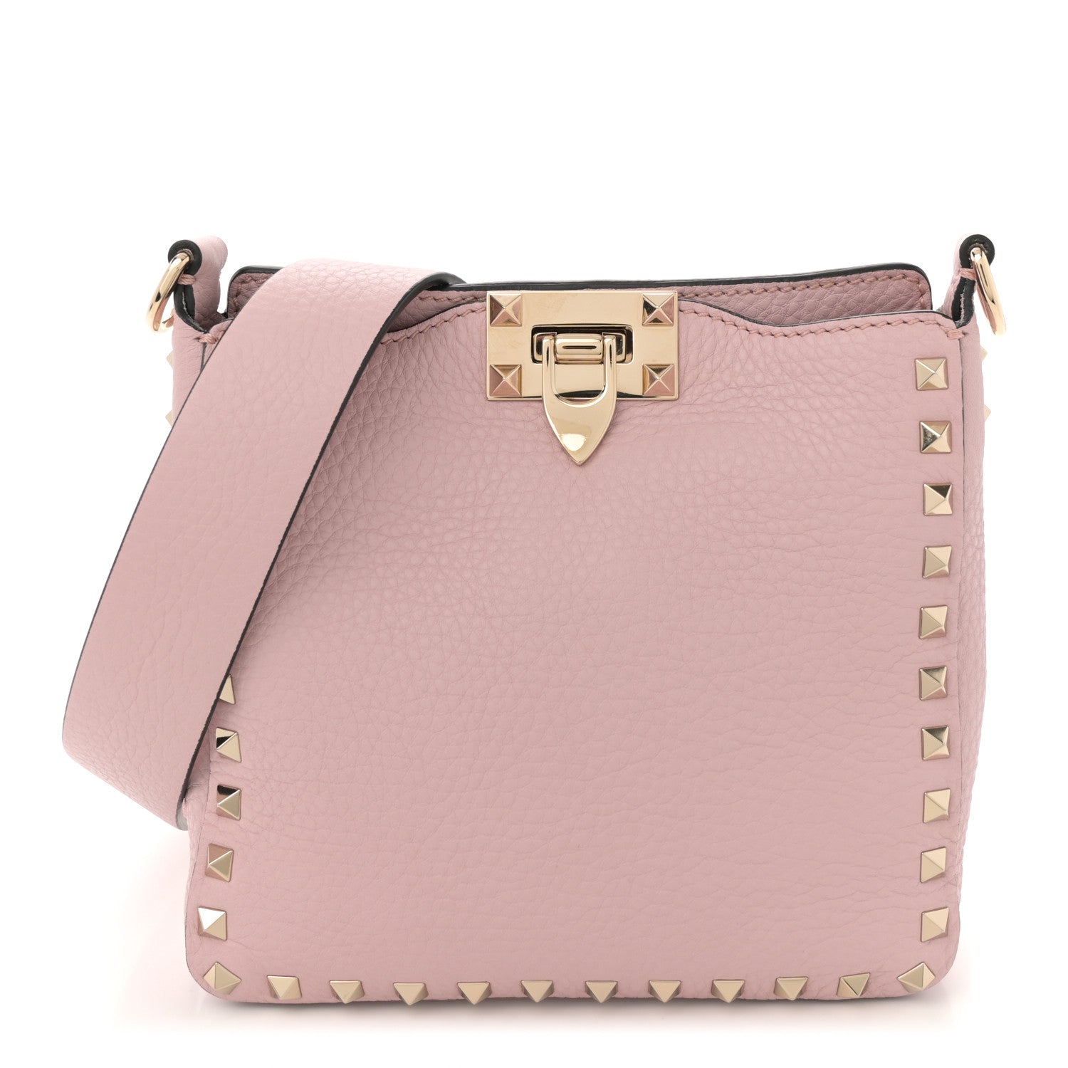 Valentino Garavani Pebbled Calfskin Mini Rockstud Flip-Lock Messenger Bag Water Rose 1 of 10