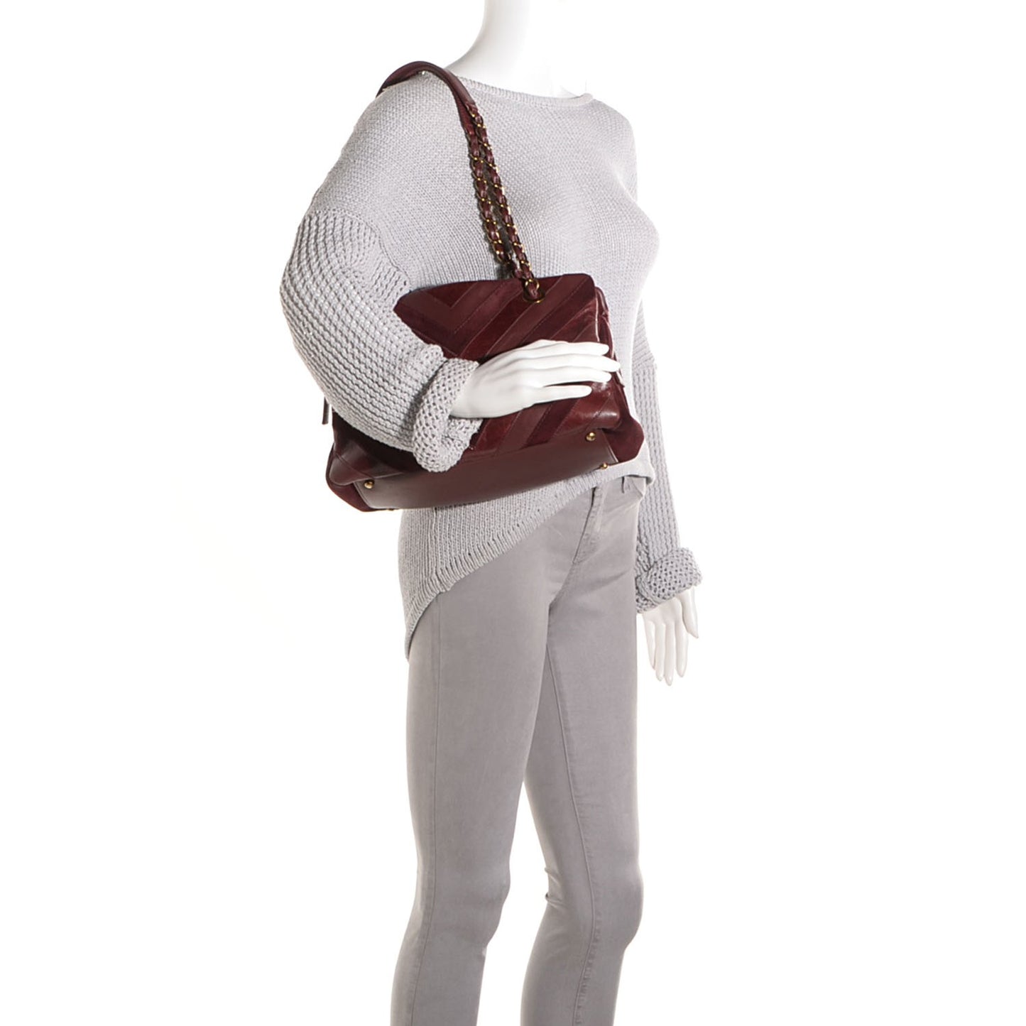 Suede Lambskin Glazed Calfskin Lady Vintage Tote Burgundy