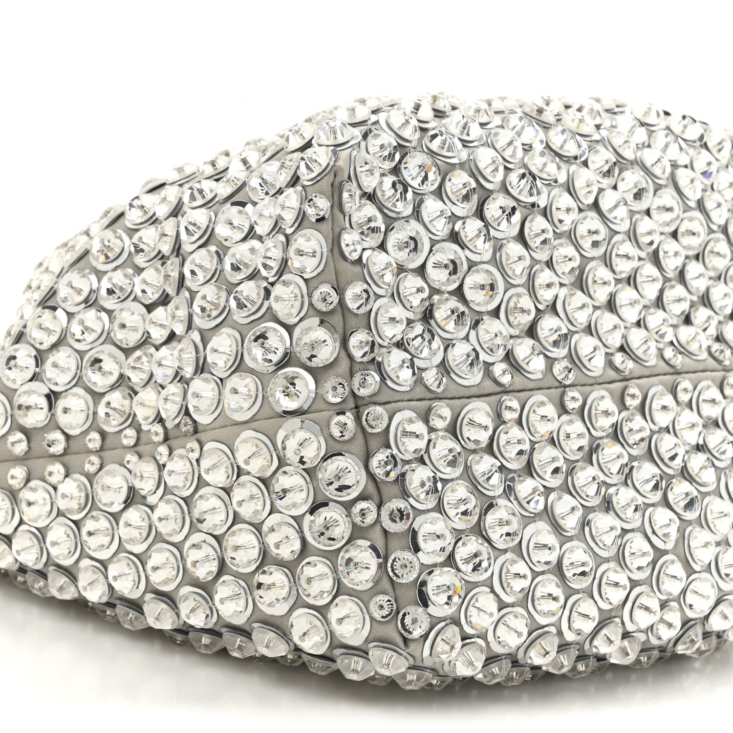 Valentino Garavani Satin Rhinestone Embellished Small Carry Secrets Bucket Bag Silver 8 of 10