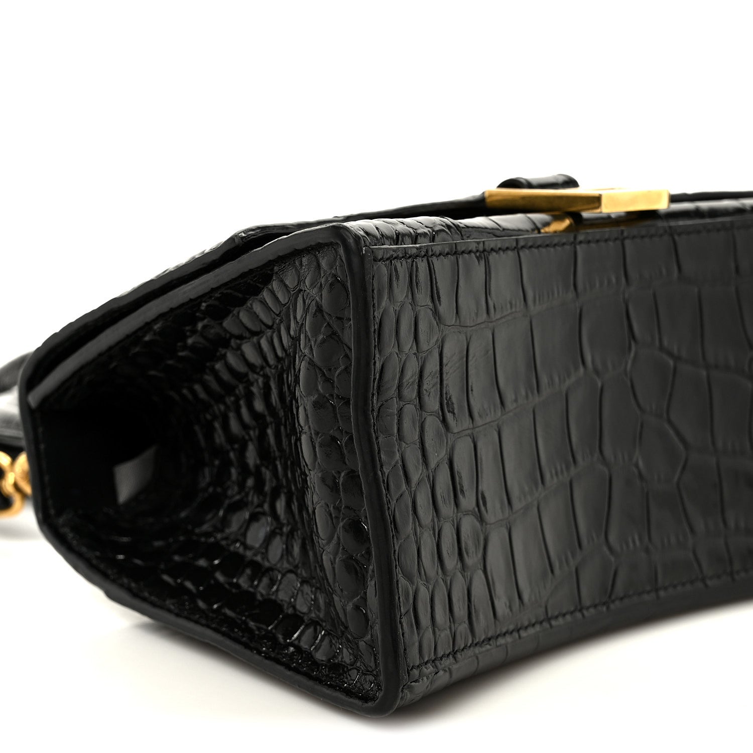 Balenciaga Shiny Calfskin Crocodile Embossed Small Hourglass Top Handle Bag Black 10 of 11