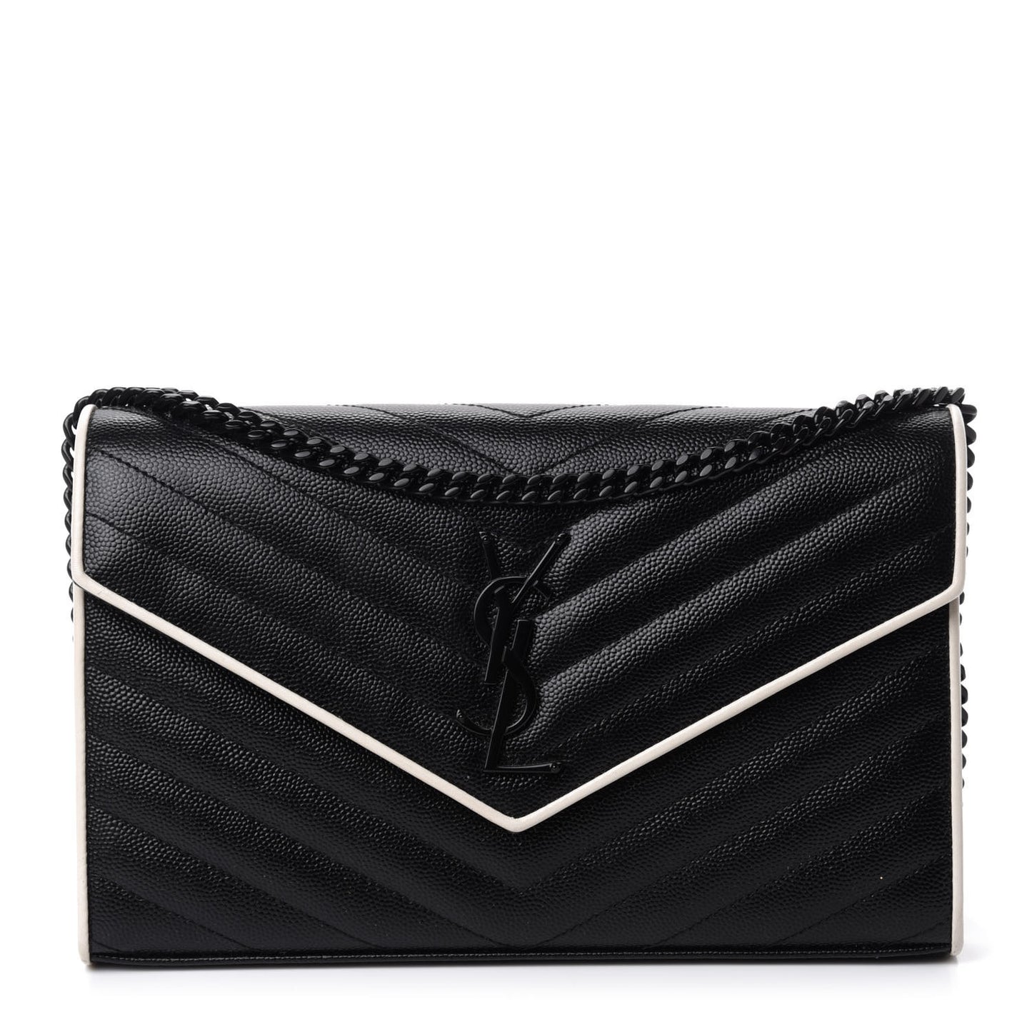 Grain De Poudre Matelasse Chevron Monogram Chain Wallet Black White