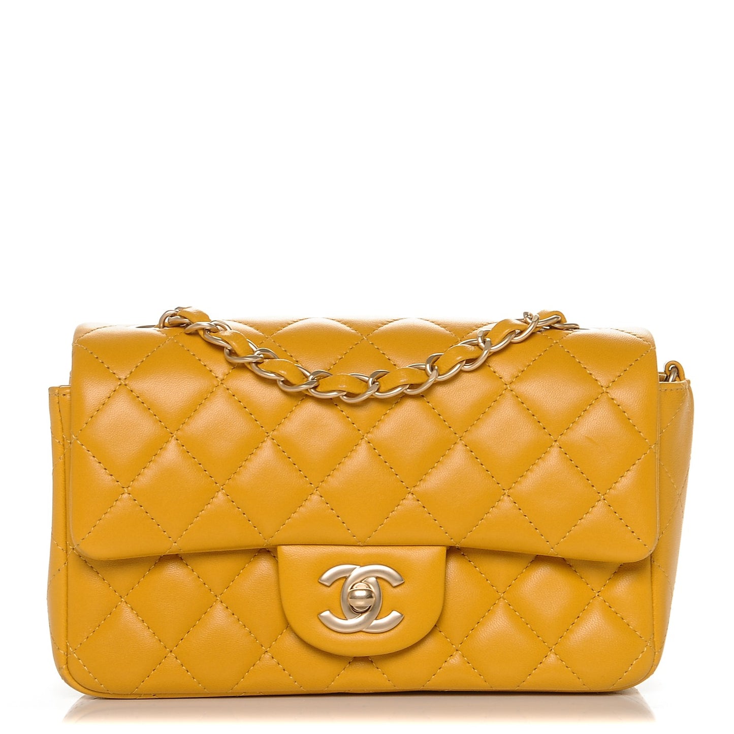 Lambskin Quilted Mini Rectangular Flap Yellow