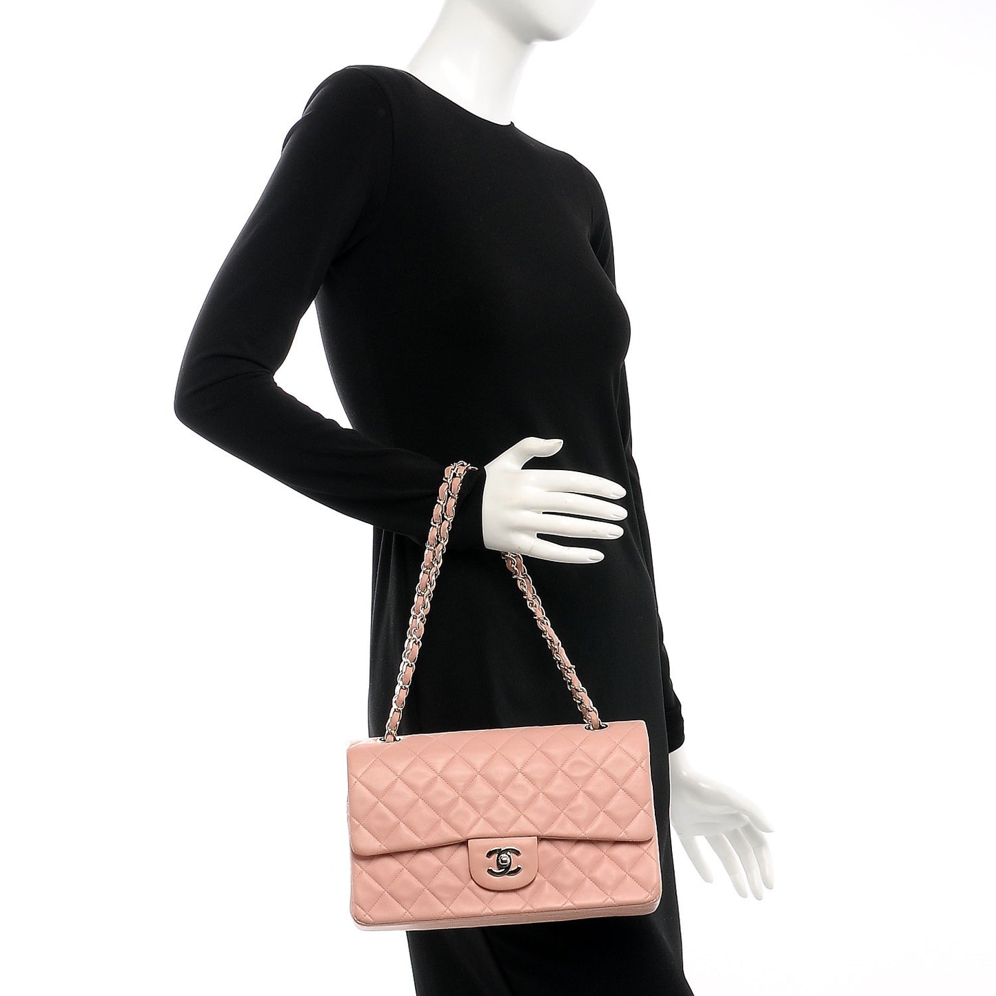 Lambskin Quilted Medium Double Flap Light Pink