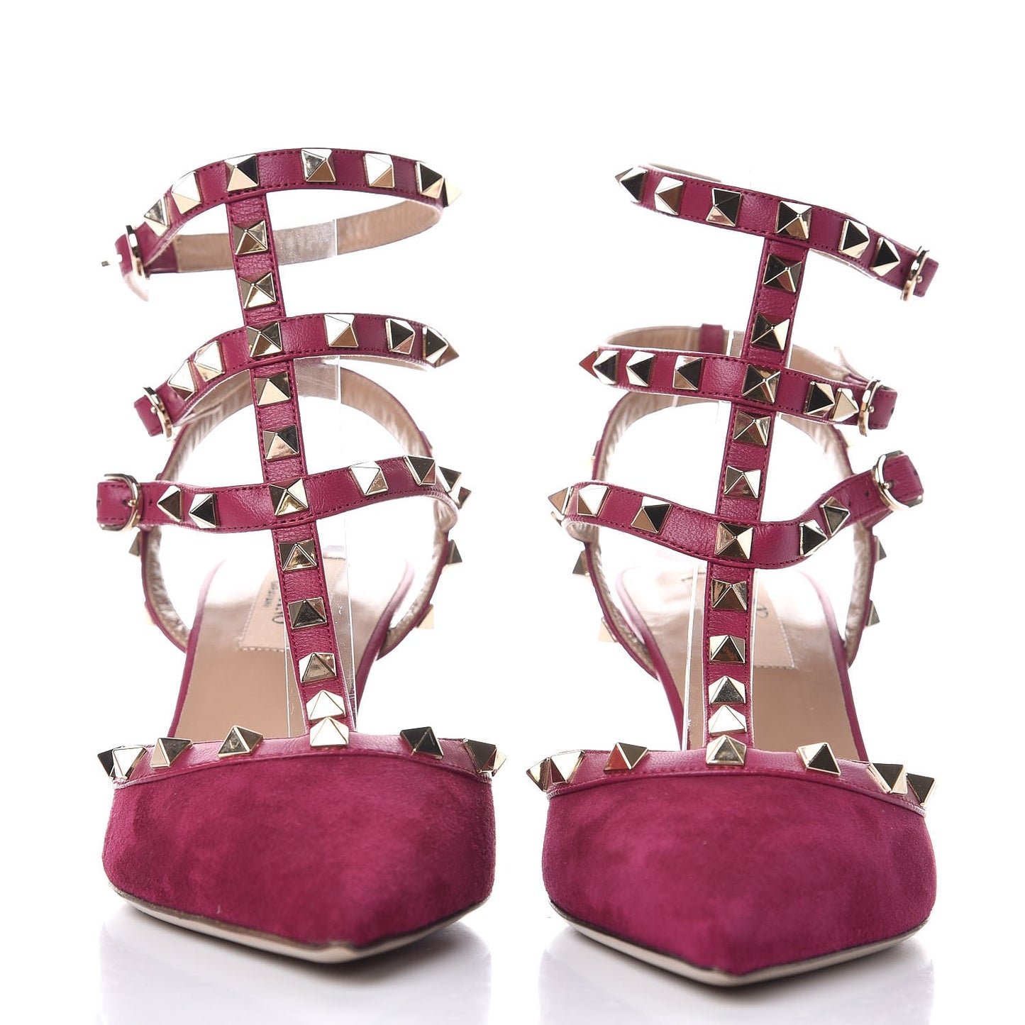 Suede Rockstud Ankle Strap Low Heel Pumps 38 Camelia
