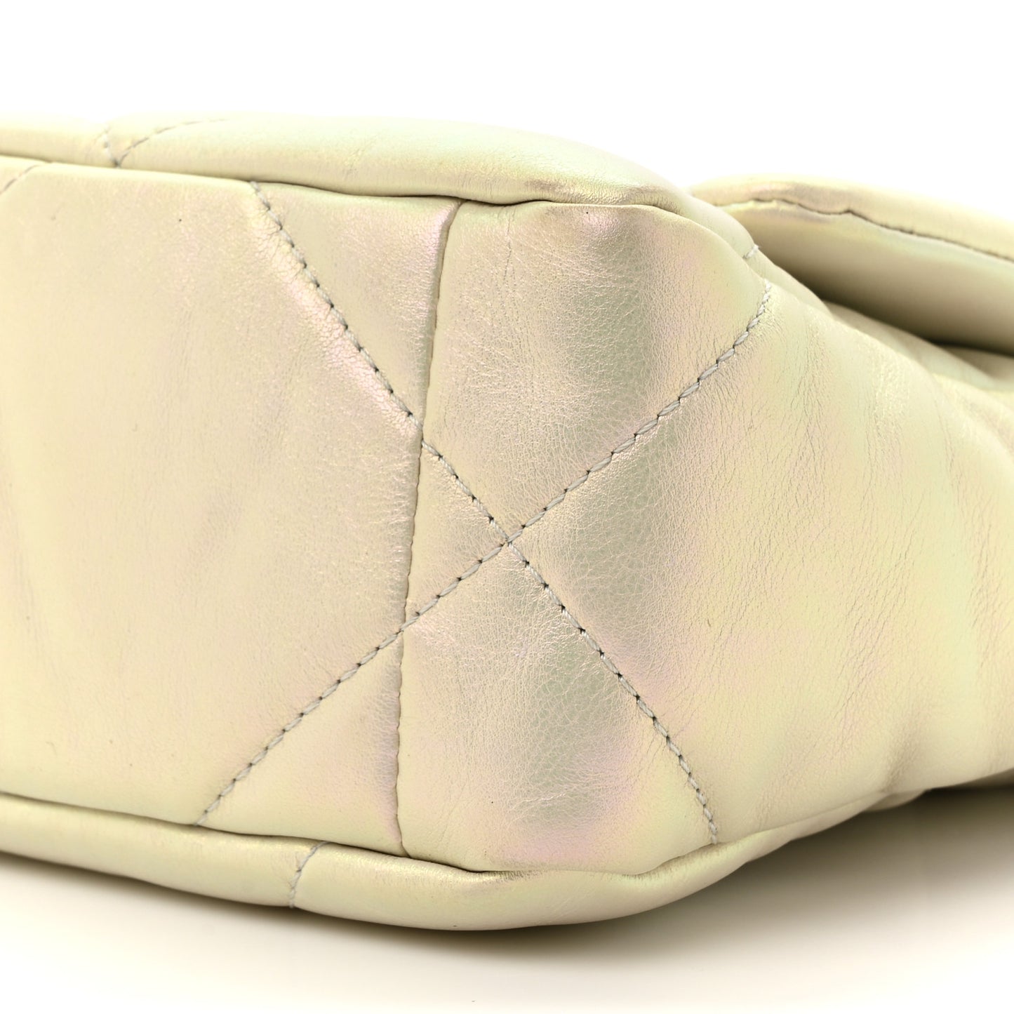 Iridescent Calfskin Quilted Medium Chanel 19 Flap White