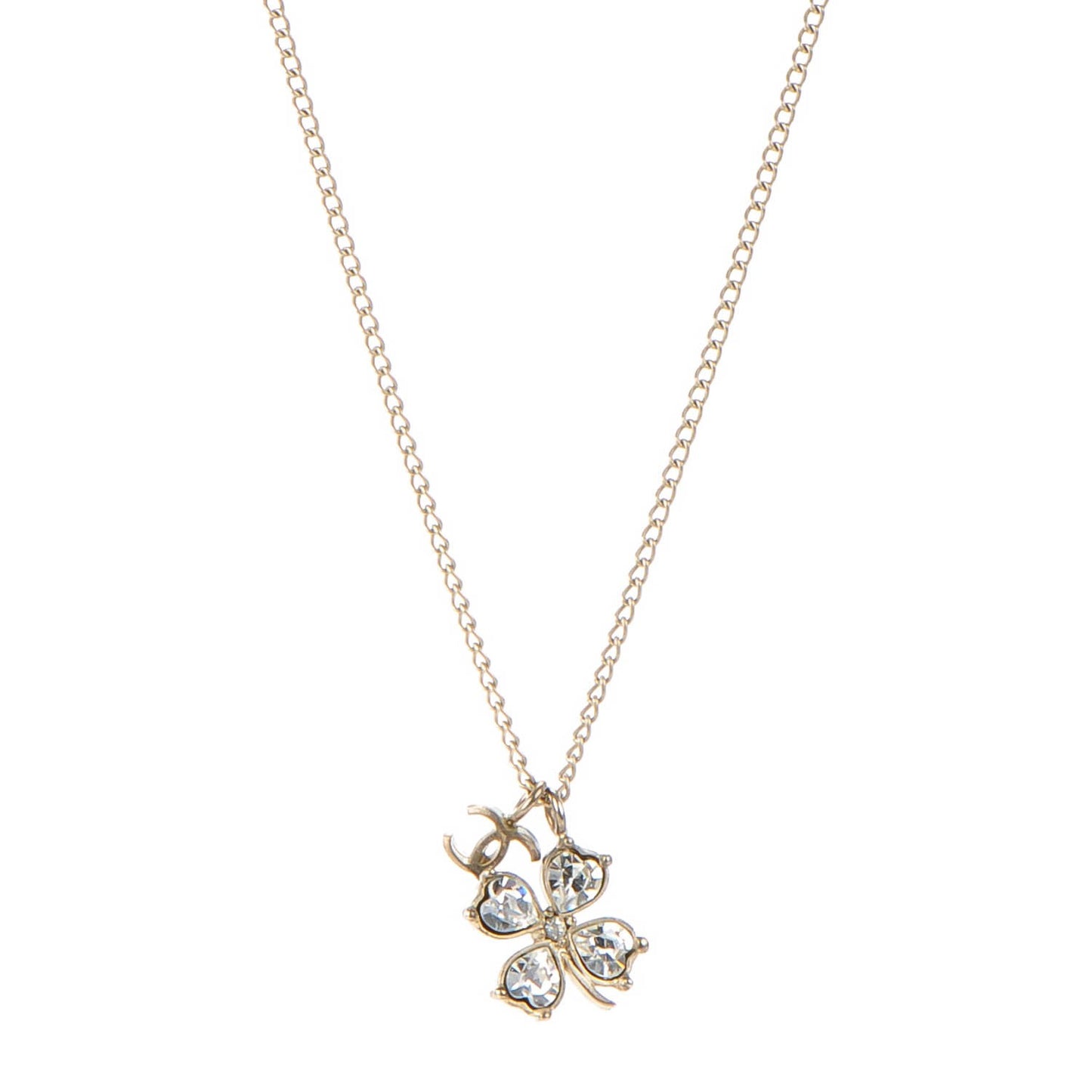 Crystal CC Four Leaf Clover Pendant Necklace Gold