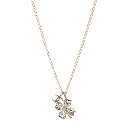 Chanel Crystal CC Four Leaf Clover Pendant Necklace Gold 1 of 4