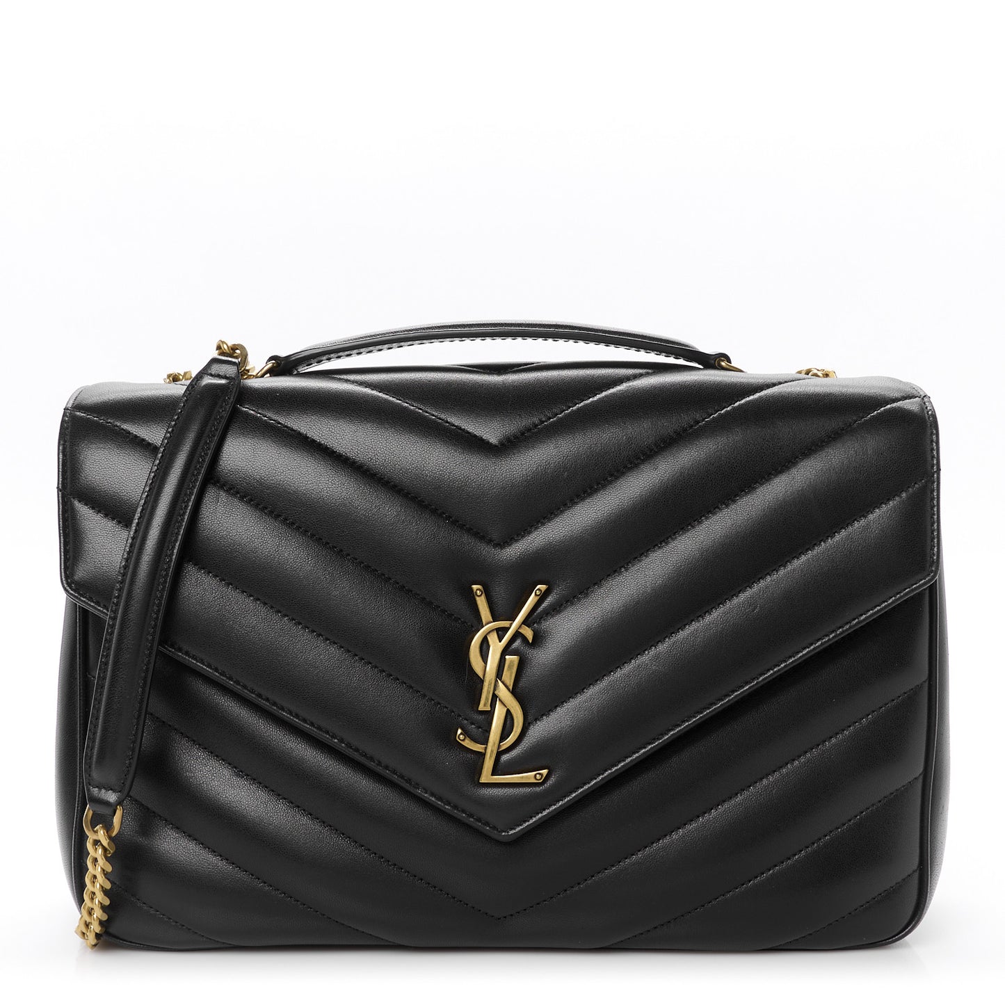 Lambskin Chevron Quilted Large Loulou Black