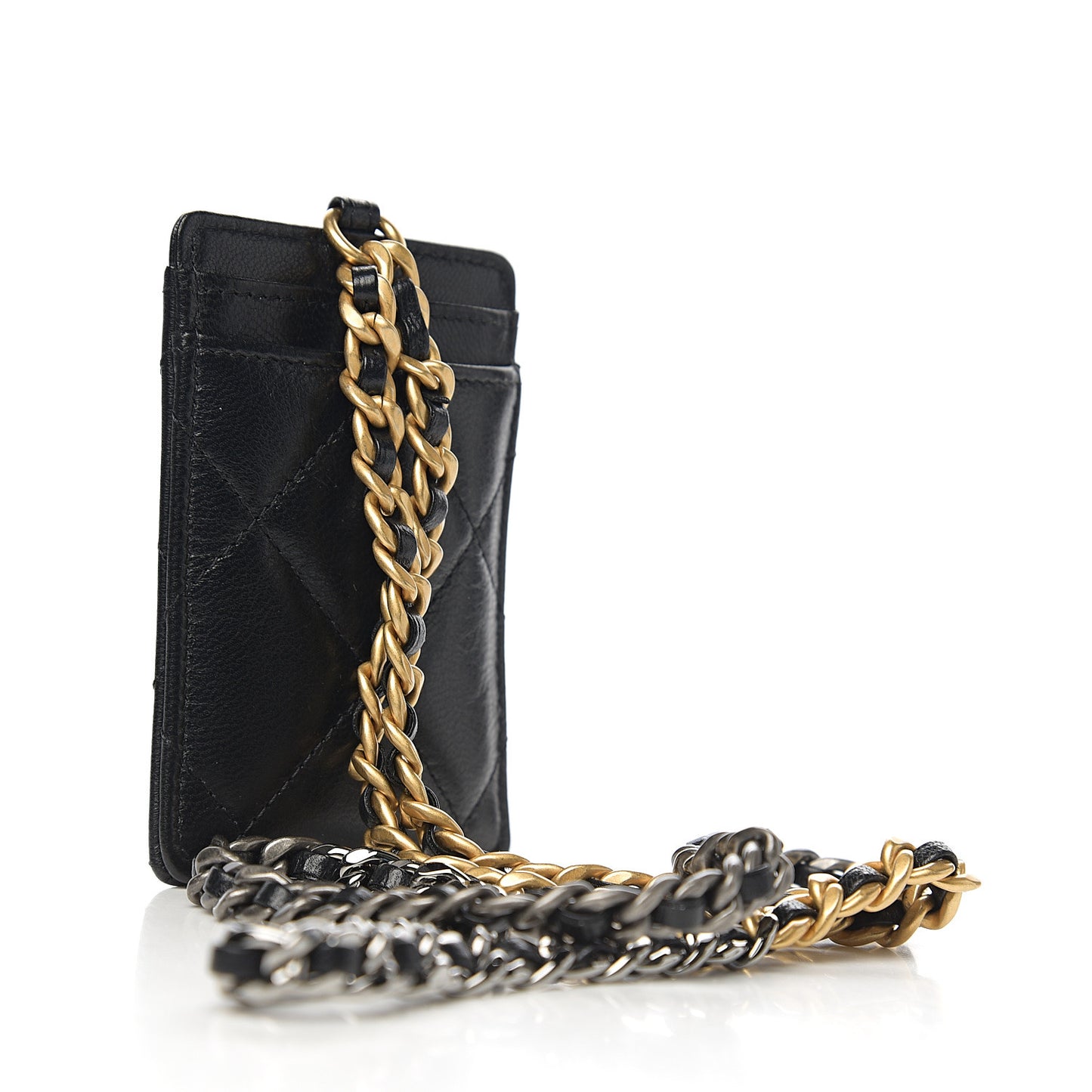 Goatskin Quilted 19 Card Holder On Chain Black