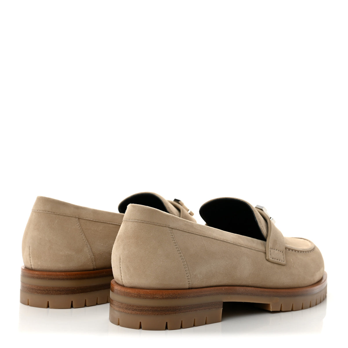Hermes Suede Goatskin Womens Faubourg Loafers 38 Beige Argile 5 of 10