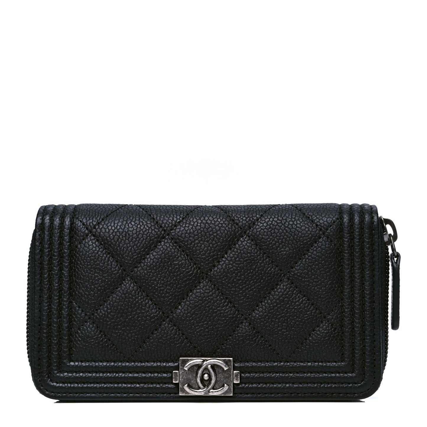 Caviar Quilted Small Boy Zip Around Wallet Black