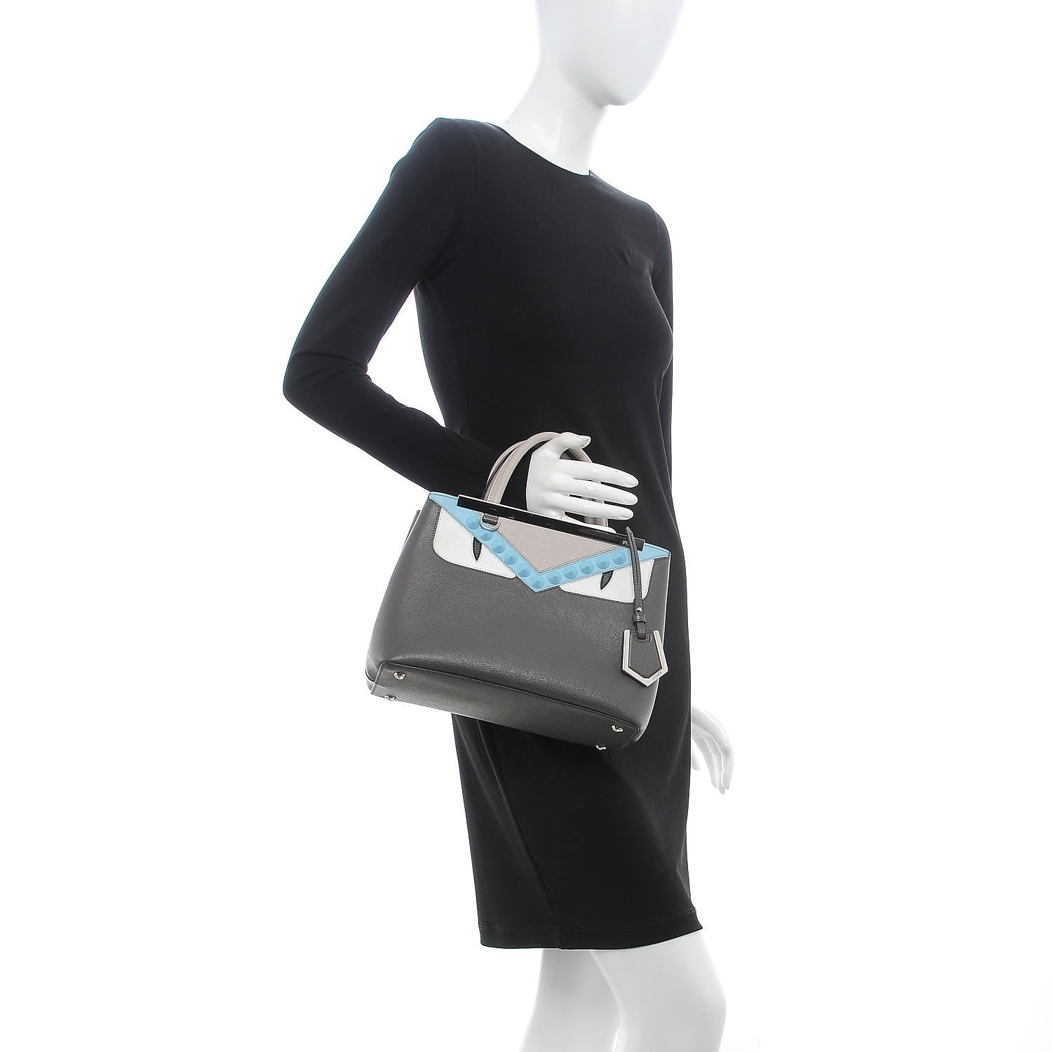 Fendi Vitello Elite Monster Eyes Studded Petite 2Jours Tote Carbone White Multicolor 2 of 8