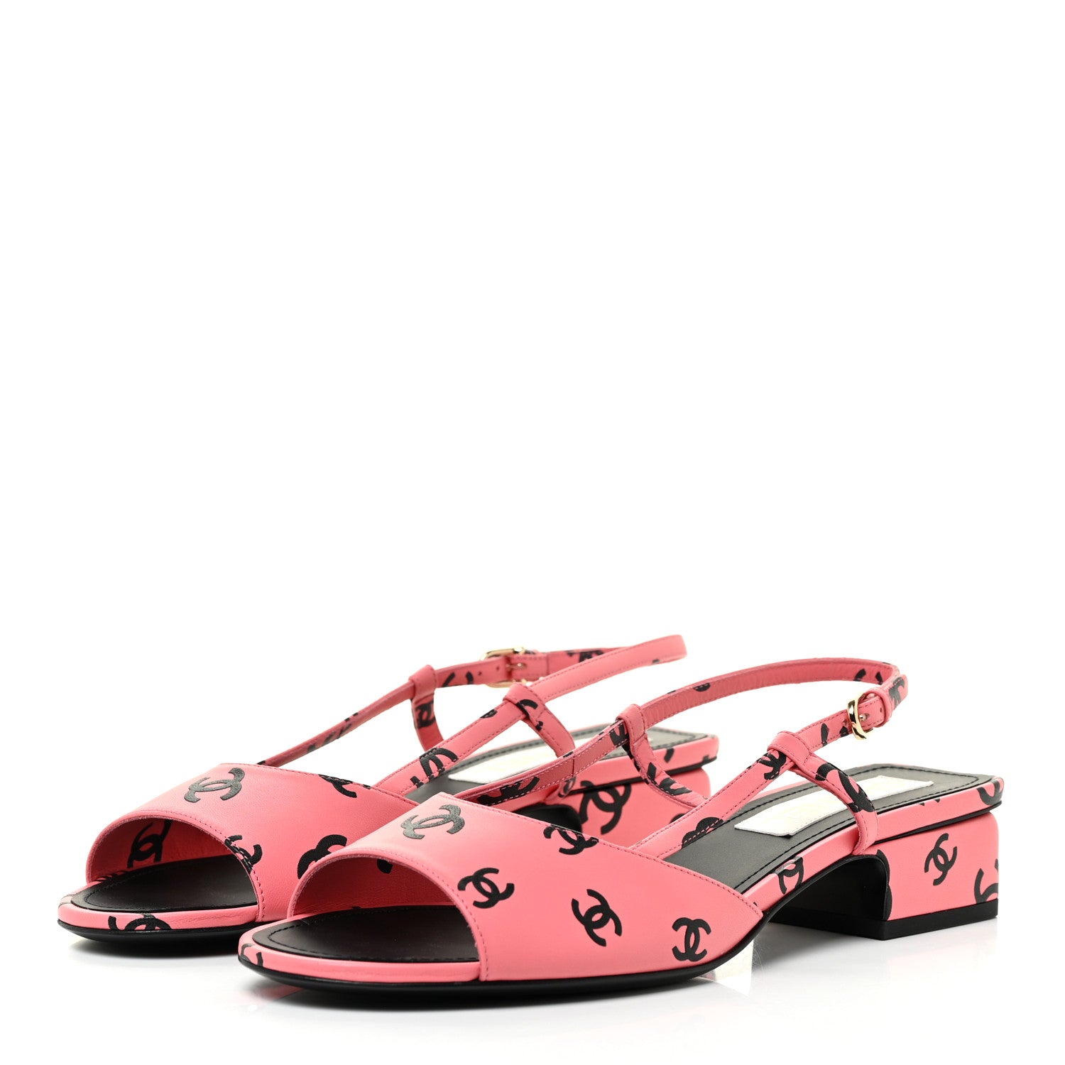 Chanel Printed Lambskin CC Slingback Sandals 40 Pink Black 3 of 12