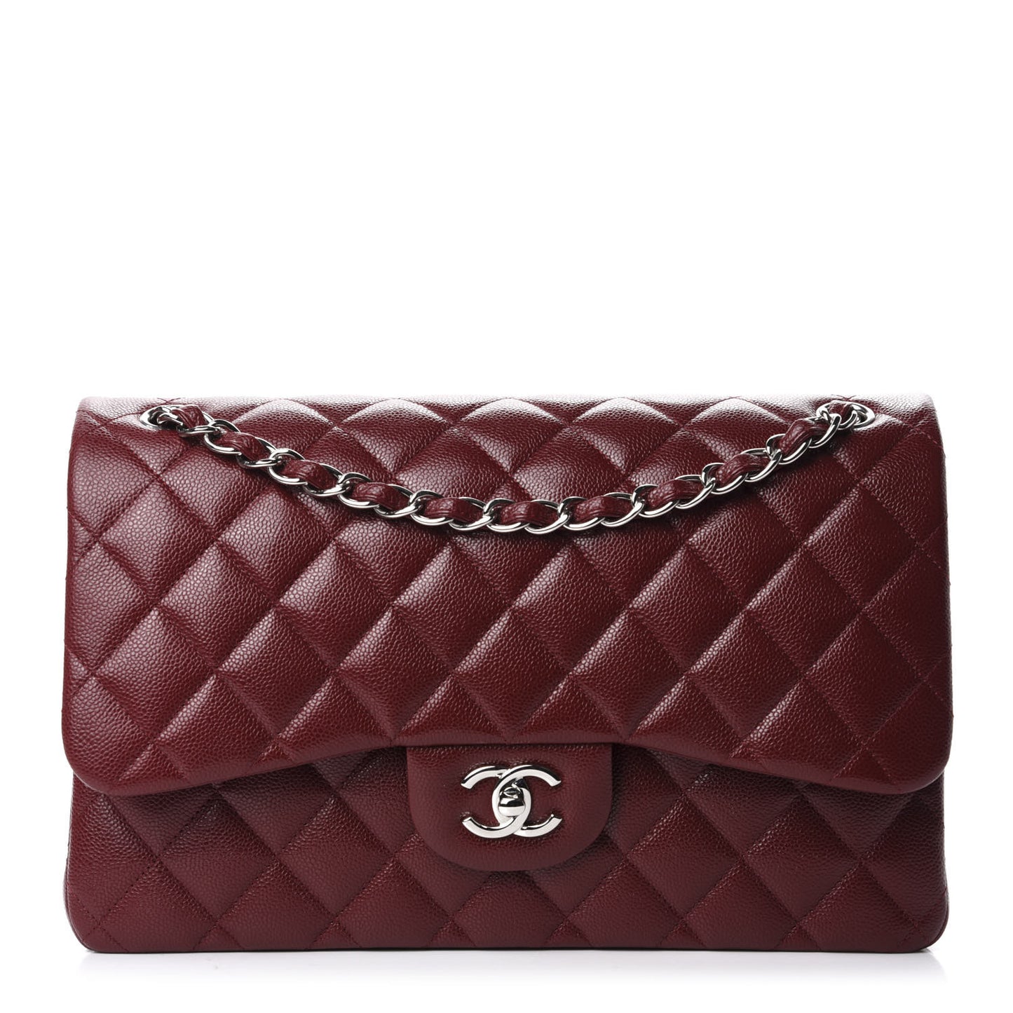 Caviar Quilted Jumbo Double Flap Dark Red