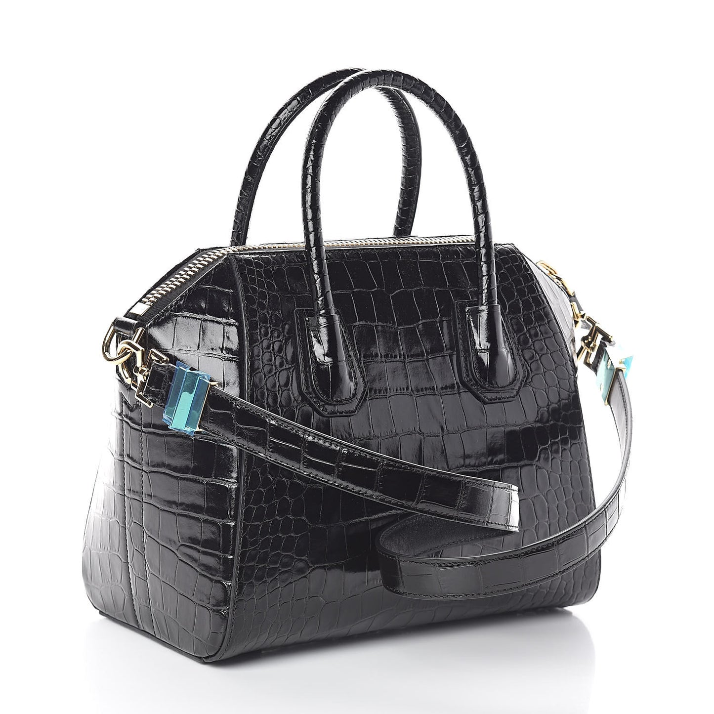Calfskin Crocodile Embossed Small Antigona Black