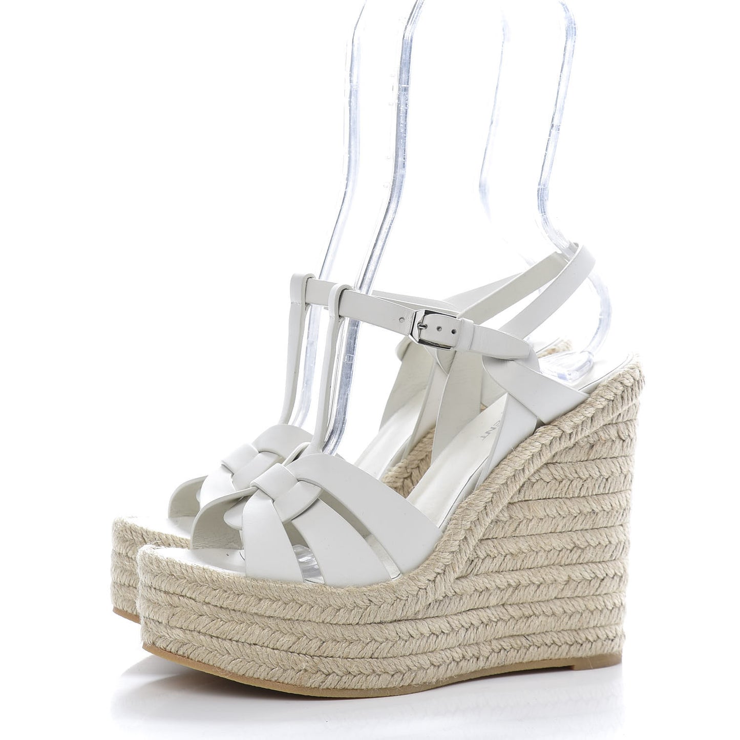 Calfskin Tribute 95 Platform Espadrille Wedge Sandals 37 Porcellana