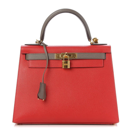 Hermes Epsom Horseshoe Kelly Sellier 28 Rouge Casaque Etain 1 of 36