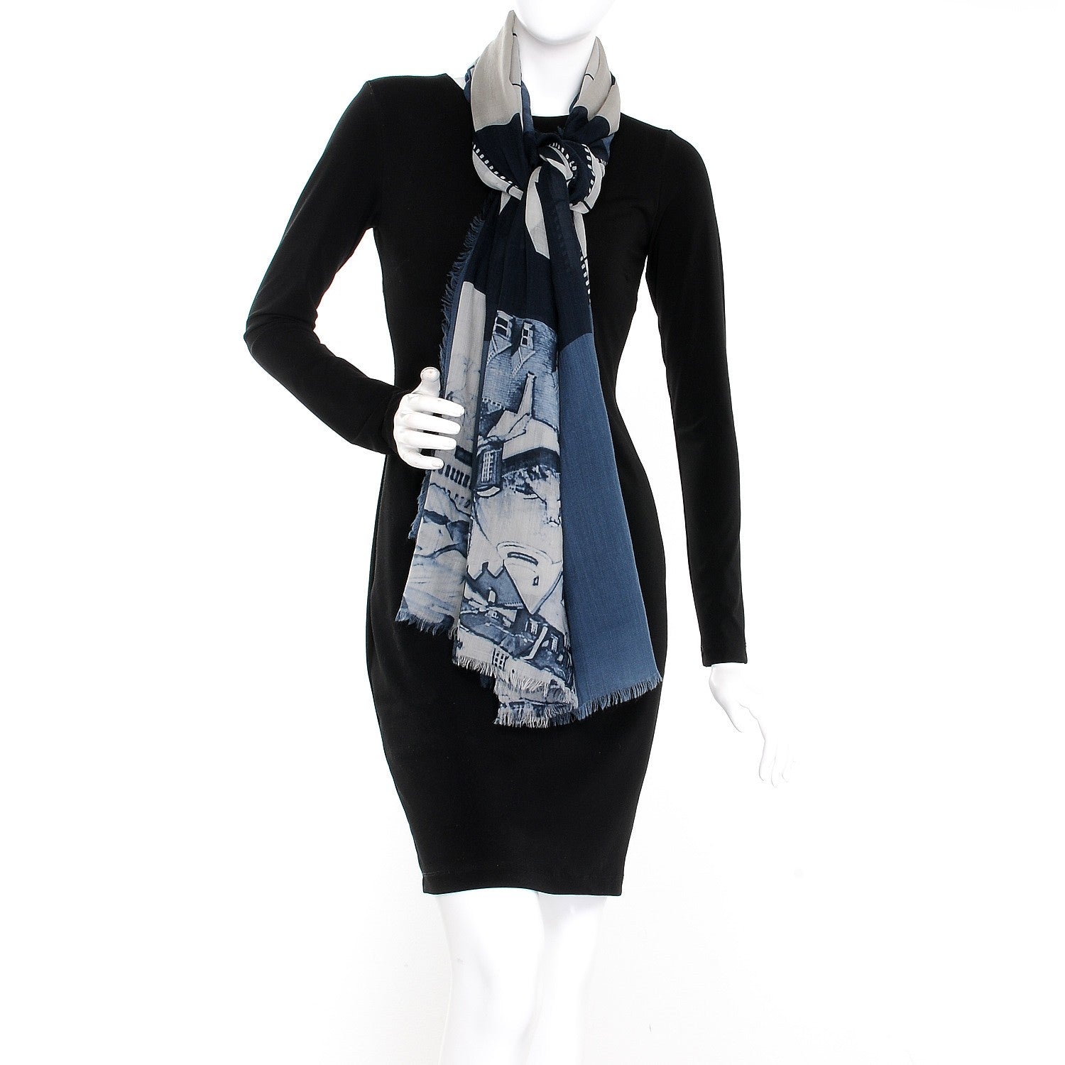 Chanel Cashmere CC Cinema Scarf Blue White 2 of 9
