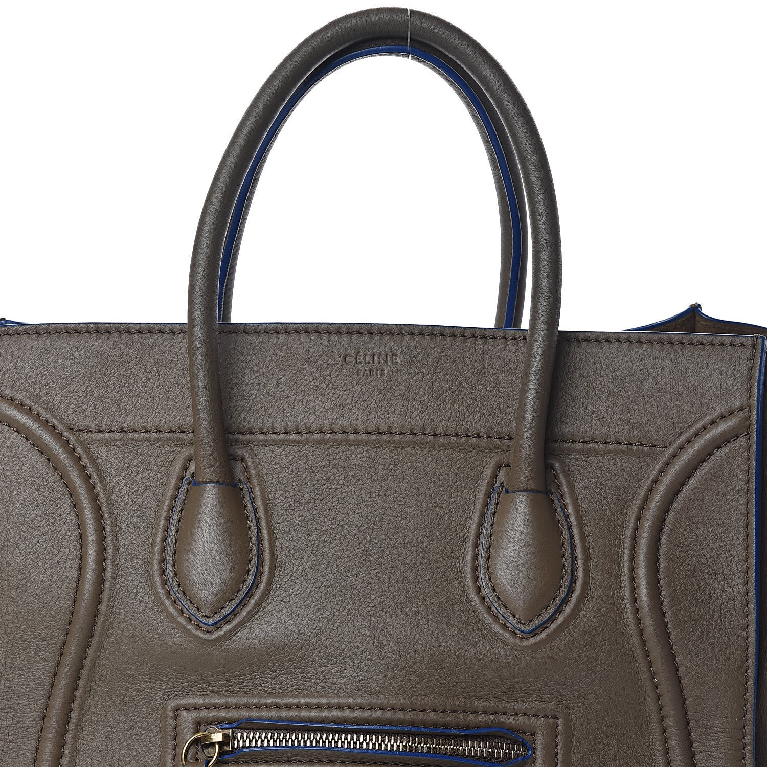 Celine Supple Calfskin Medium Phantom Luggage Khaki Cobalt Trim 6 of 14