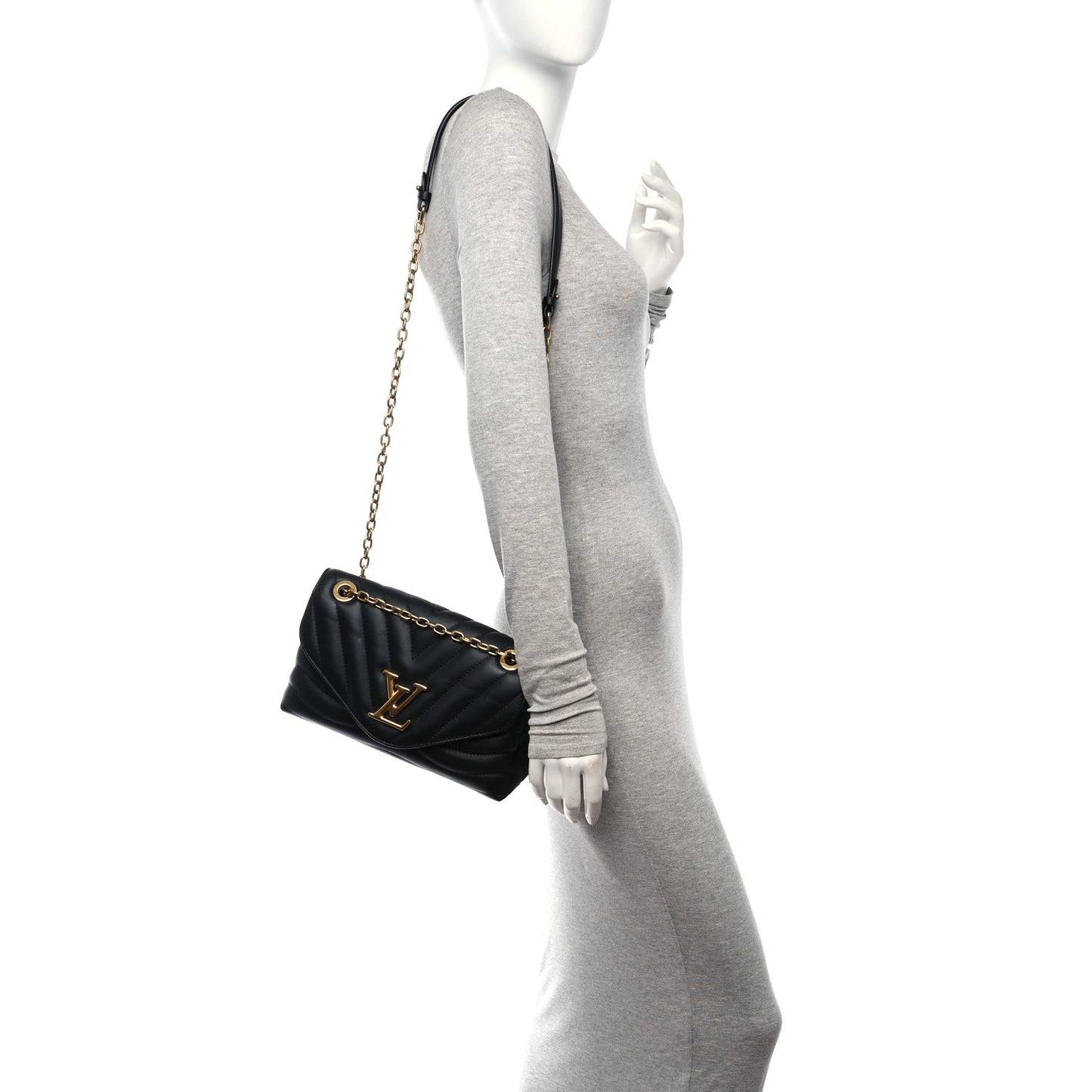 Calfskin LV New Wave Chain Bag Black