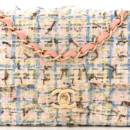 Chanel Tweed Quilted Mini Rectangular Flap Light Blue Pink Gold White 8 of 11