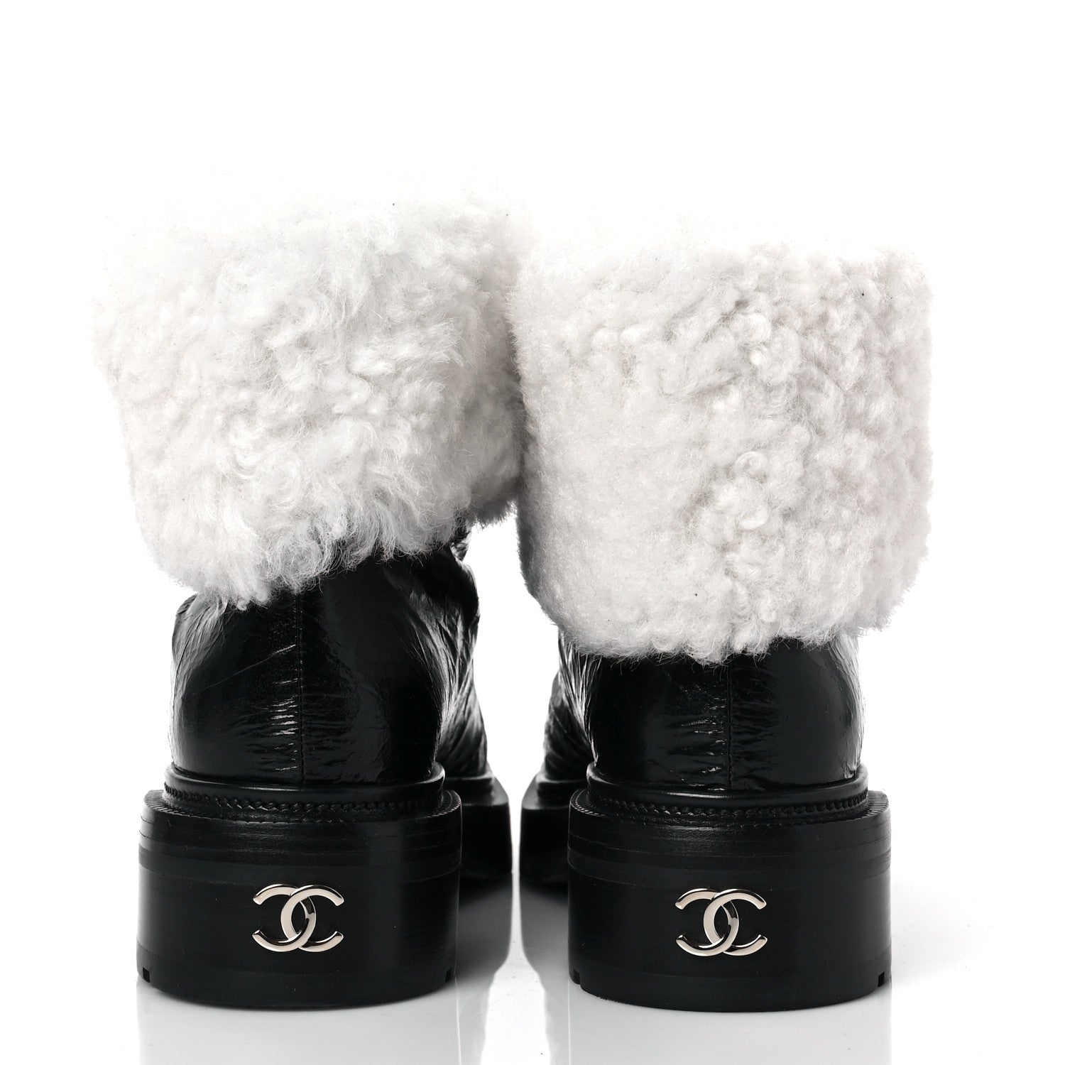 Chanel Lambskin Shearling Short Boots 38.5 Black 5 of 8