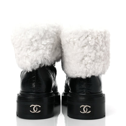 Chanel Lambskin Shearling Short Boots 38.5 Black 5 of 8