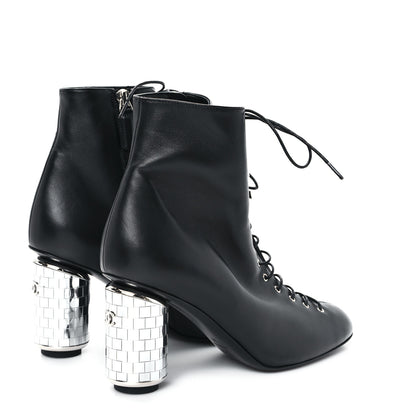 Chanel Lambskin Metallic Heel Lace Up Boots 38 Black 5 of 10