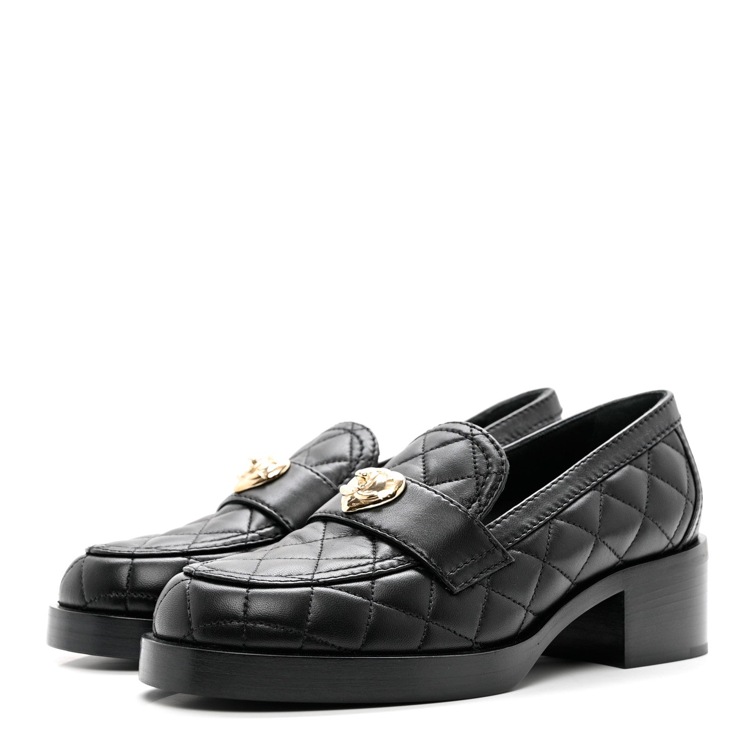 Chanel Lambskin Quilted CC Heart Loafers 37 Black 3 of 10