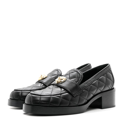 Chanel Lambskin Quilted CC Heart Loafers 37 Black 3 of 10