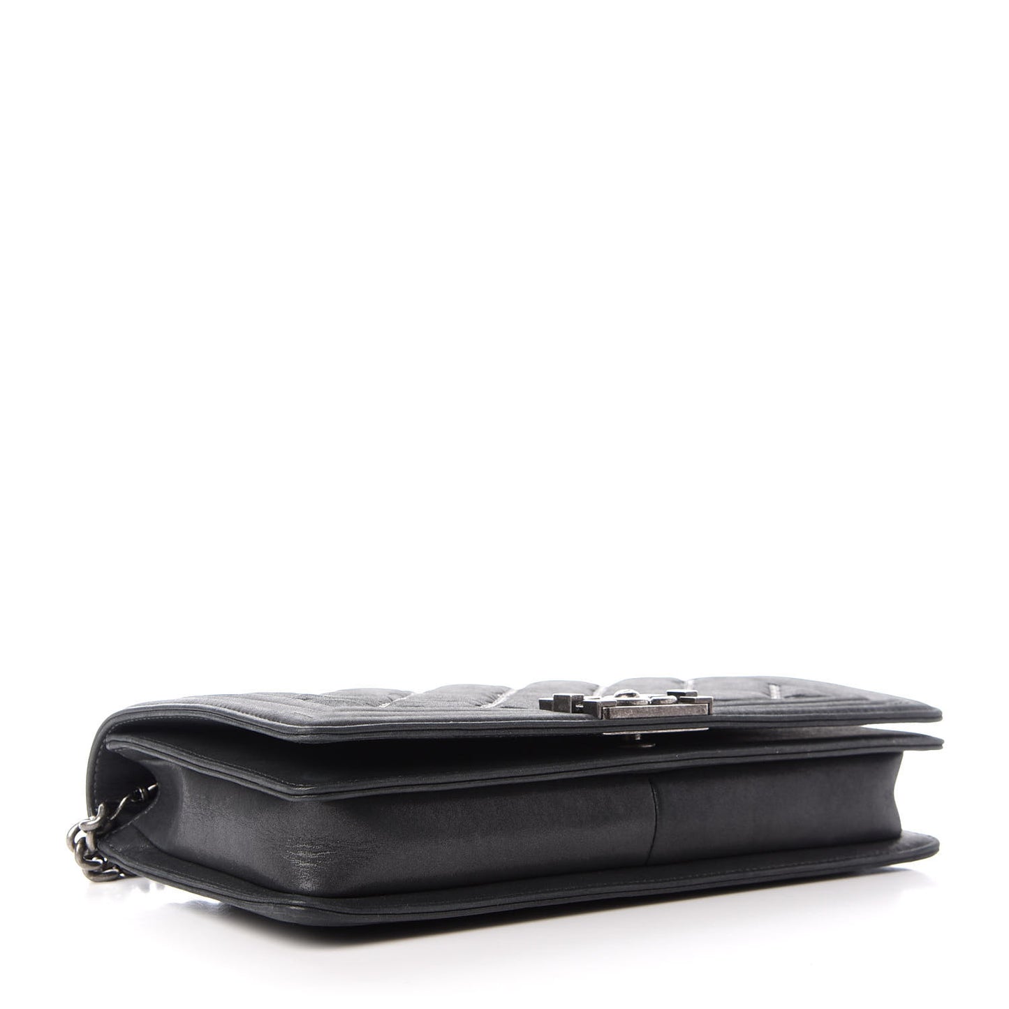 Iridescent Calfskin Embellished Double Stitch Boy Flap Black