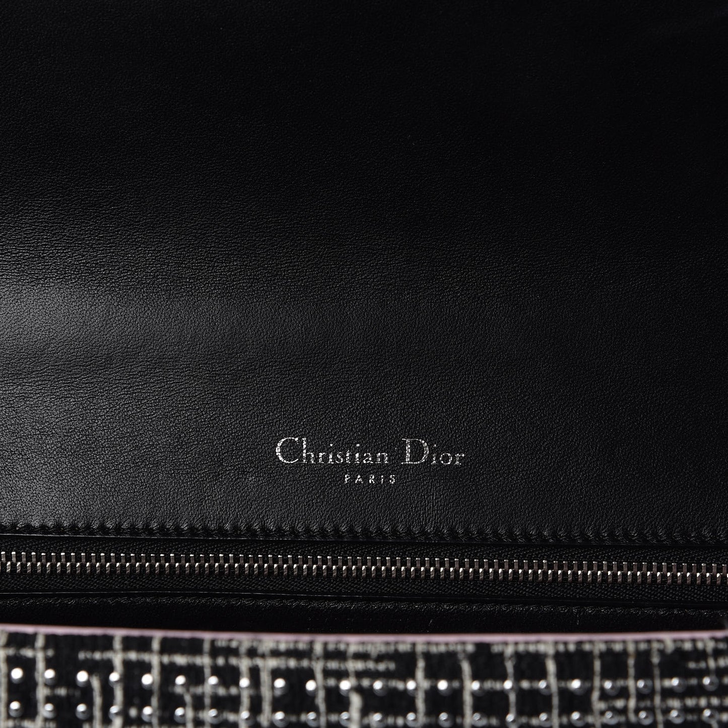 Tweed Embellished Diorama Flap Bag Black White